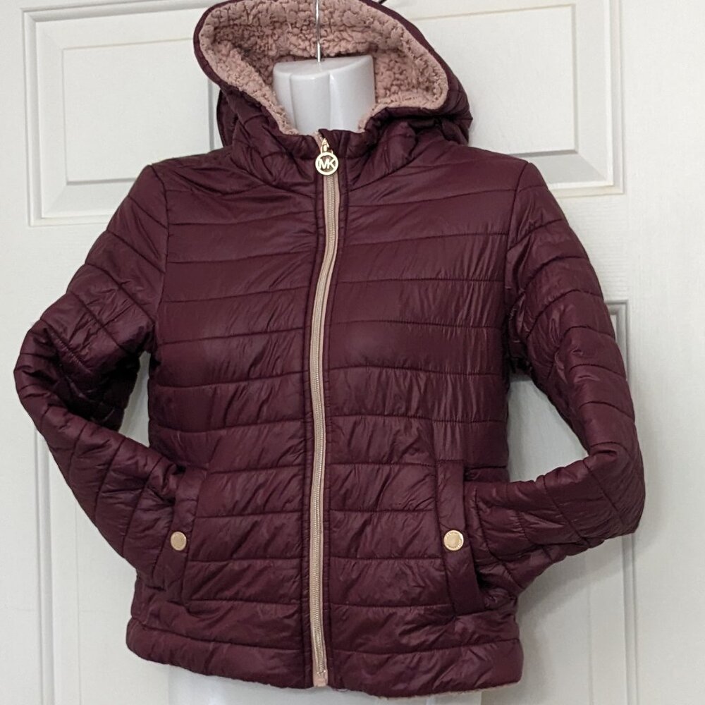 MICHAEL KORS Girls Puffer Jacket Sherpa Size Medium 10/12 Burgundy